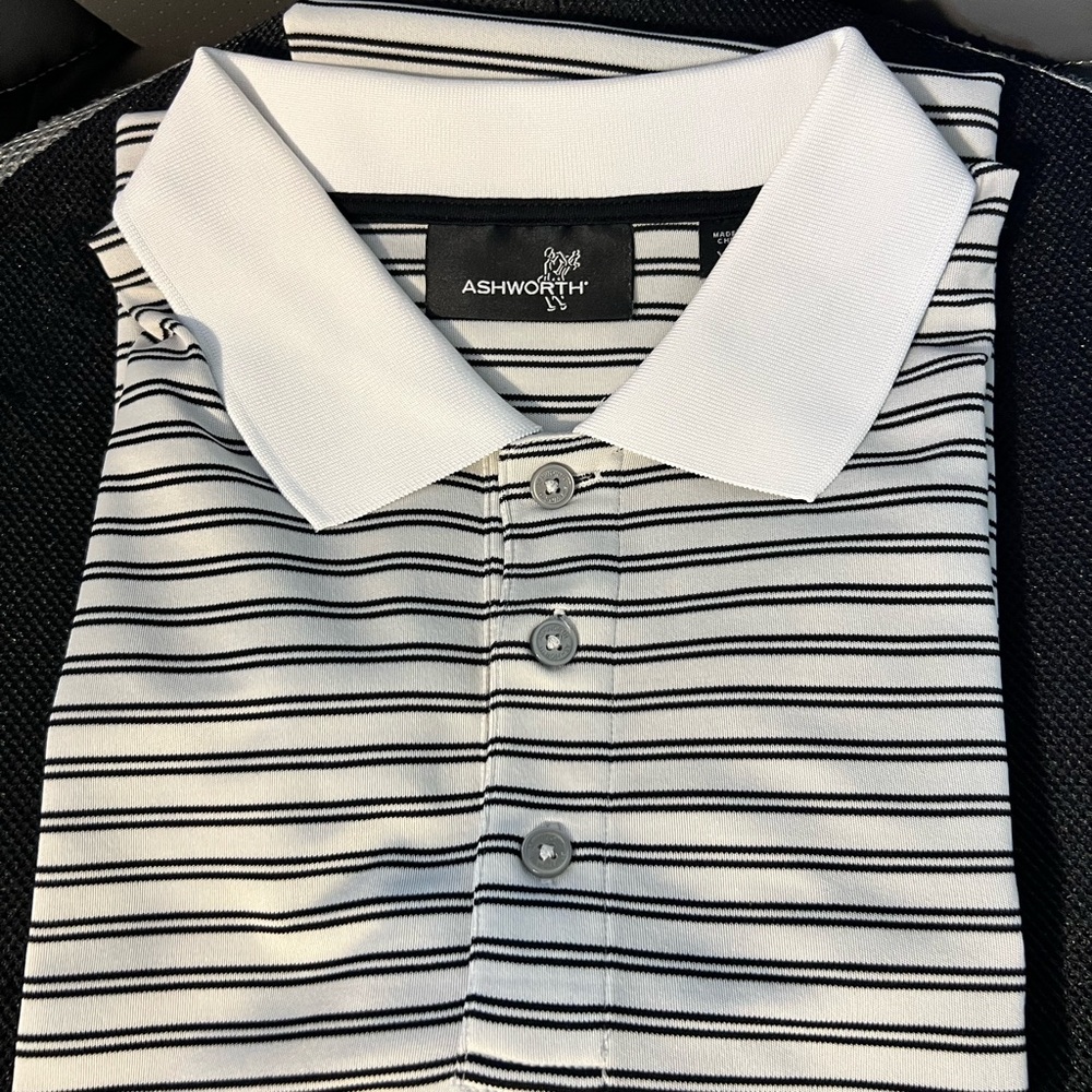Ashworth Polo Shirt XXL. White with Black stripes.
